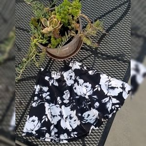 Black & White Floral Print Circle Skirt